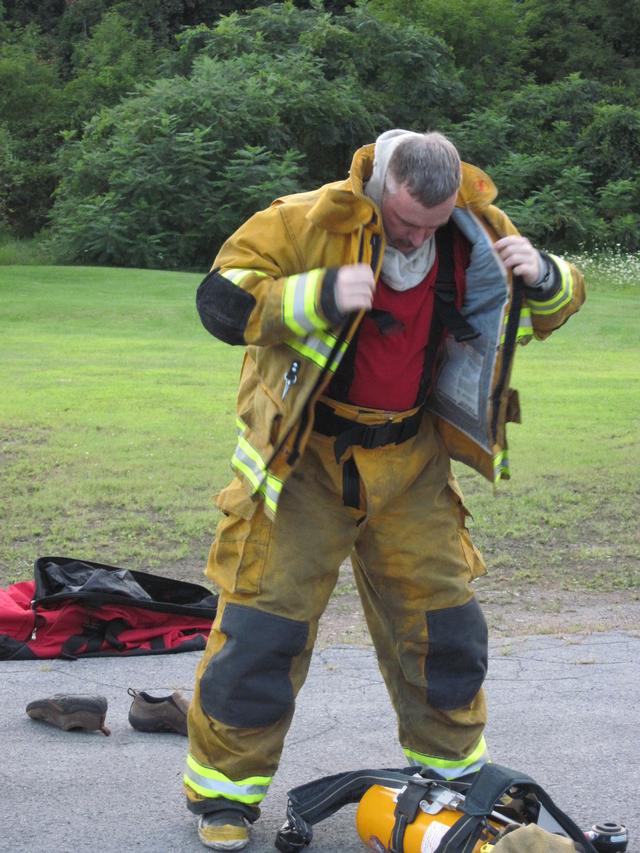 Jim Stinson halfway through donning drill 8/11/2010